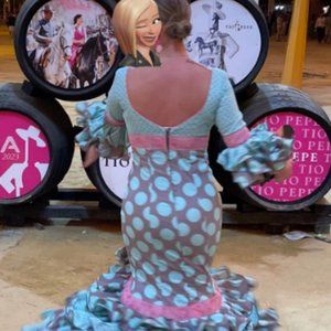 Vestido sevillana lunares rosa y azul